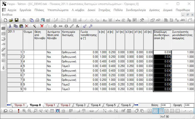 Fespa Tutorial - Μαζικές αλλαγές παραμέτρων σε υποστυλώματα, δοκούς, πλάκες, κόμβους μέσω των πινάκων